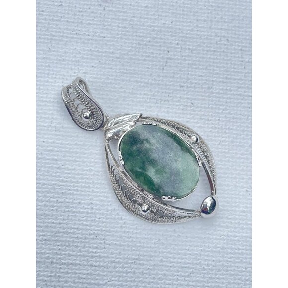 Vintage Jade Pendant Signed Sorrento - Sterling Silver - Picture 4 of 7